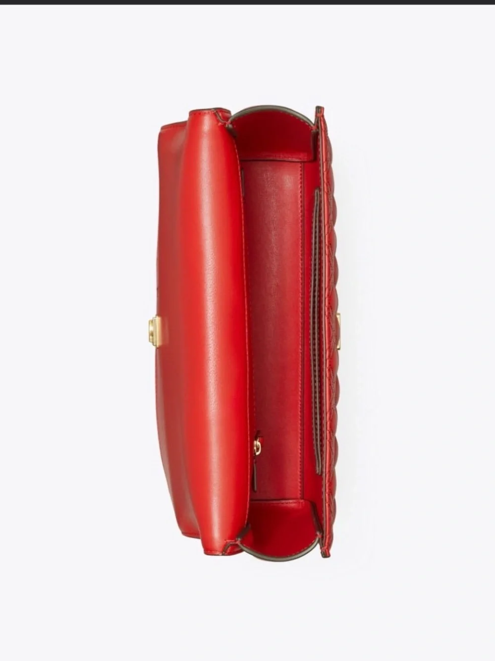 Tory Burch Coral-Red Quilted Leather Crossbody with Gold Chain and Tassel